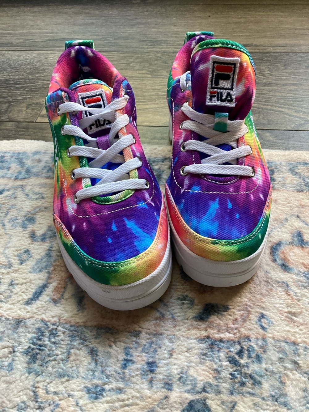 FILA woman’s Rainbow Tie-Dye Sneakers - Purple, Blue, Green, Yellow, Orange